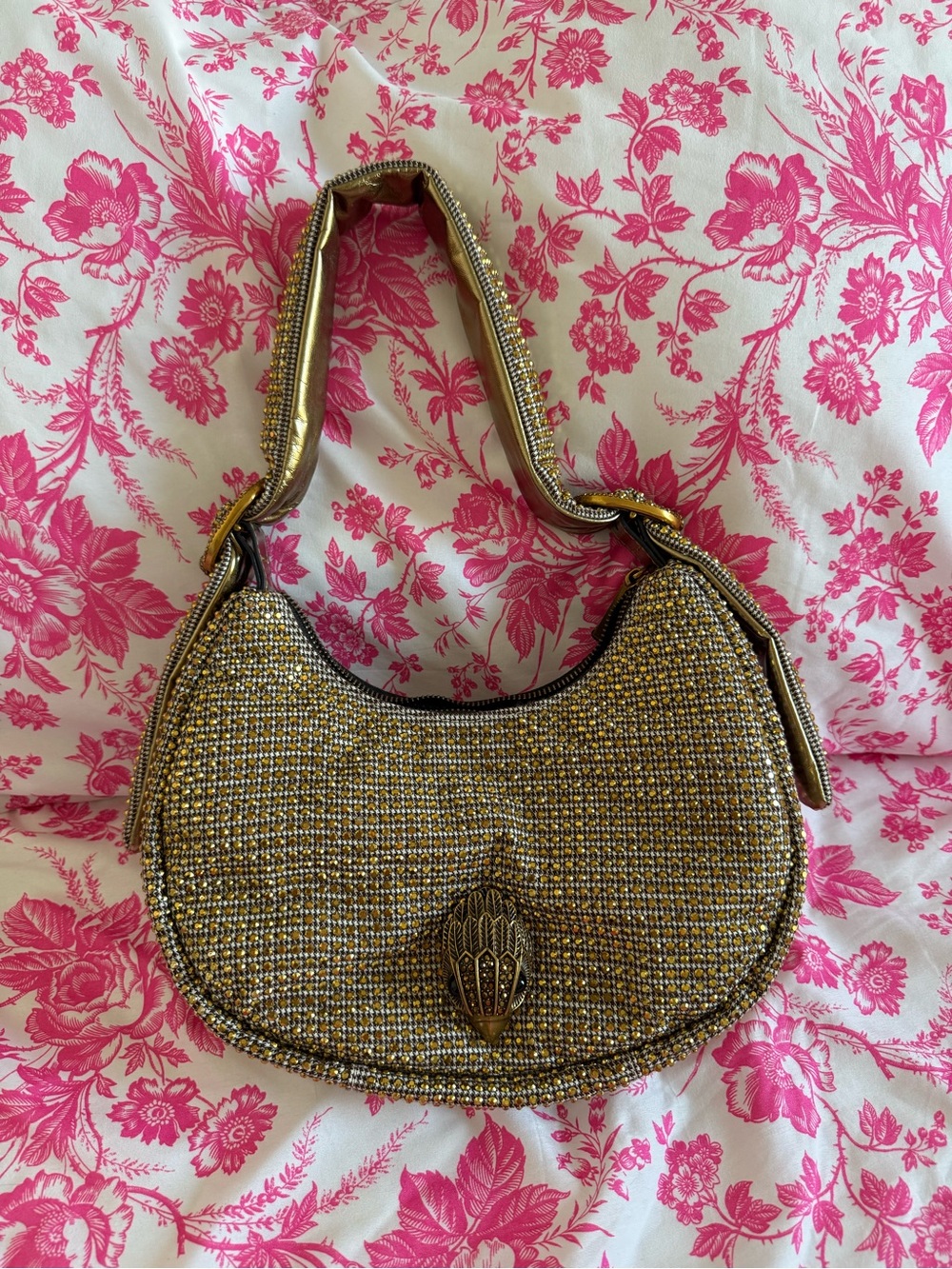 Kurt Geiger Gold Beaded Crescent Shoulder Bag